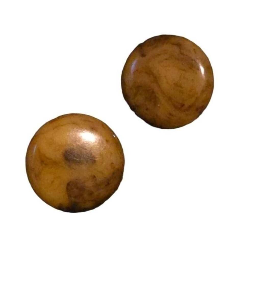 Vintage Faux Tortoiseshell Button Stud Earrings Brown Marbled